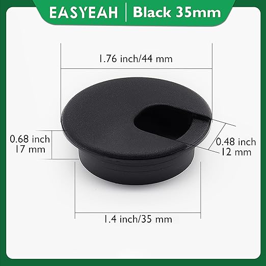 2 Pcs Desk Grommet 1-3/8" / 35 mm, Desk Cord Hole Cover, Cable Grommet ABS Plastic, Desk Hole Grommet for Home & Office Pc, Detachable Cable Cord Organizer-Black