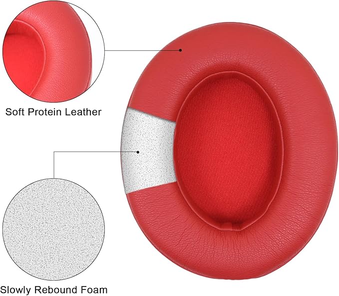 Replacement Ear Pads Cushions for Beats Studio 2 & Studio 3 Wired & Wireless Headphones, Earpads with Soft Protein Leather, Noise Isolation Memory Foam -red