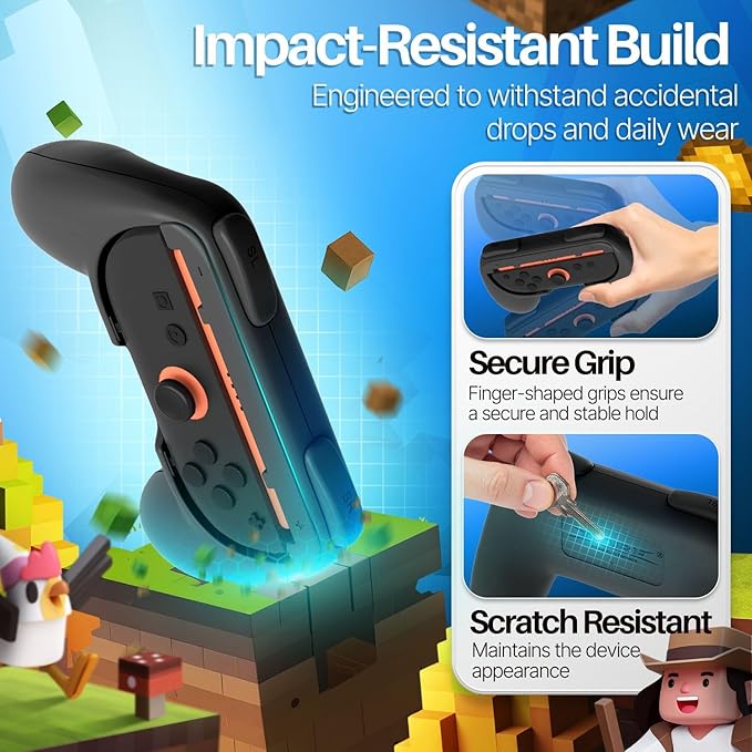 TNP JoyCon 2 Grips for Nintendo Switch 2 2025 - Ergonomic Joy Con Grip Handle Kit - Comfortable Anti-Slip Controller Kit Accessory for Nintendo Switch 2 New Gen Joy-Con Controller, 2 Pack, Black