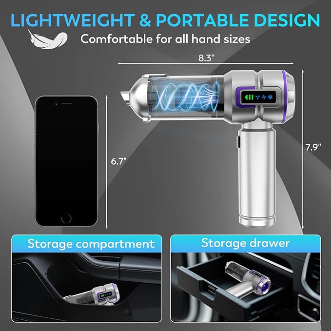 Car Vacuum Cleaner, 22000PA High Power Portable Handheld Car Vacuum & Air Duster, Mini Cordless Vacuum with LED Display, for Home, Office, Camping (Silver Purple)