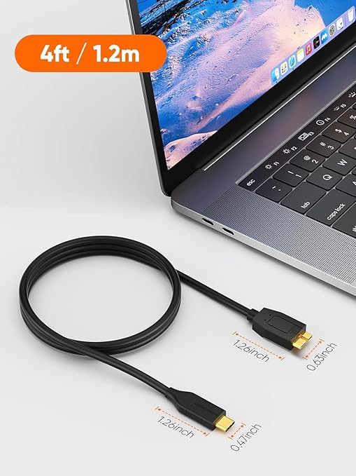 CableCreation 4FT*2 USB C to Micro B Cable,10Gbps Speed External Hard Drive Braided,USB 3.1 Type C to Micro B Work for iPhone 15/16,Seagate WD Westgate My Passport,MacBook Pro, iPad/Tablet,Black