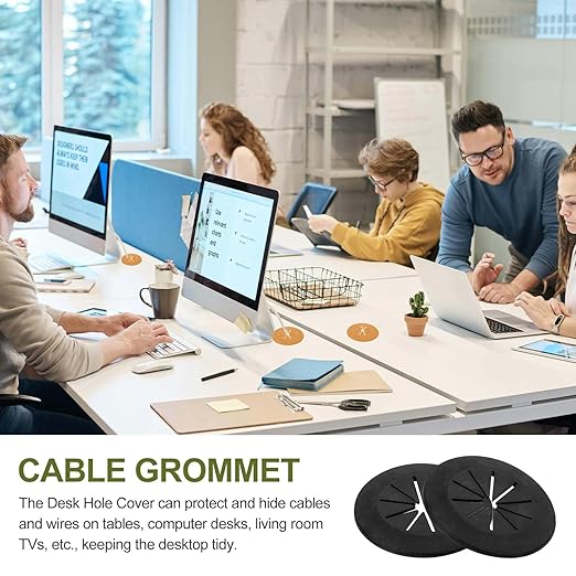 PATIKIL Desk Grommet 1-9/16", 8 Pcs Round Cable Grommet Cord Hole Cover with Adhesive Tape Flexible Table Wire Organizer for Office Home Table Countertop, Black
