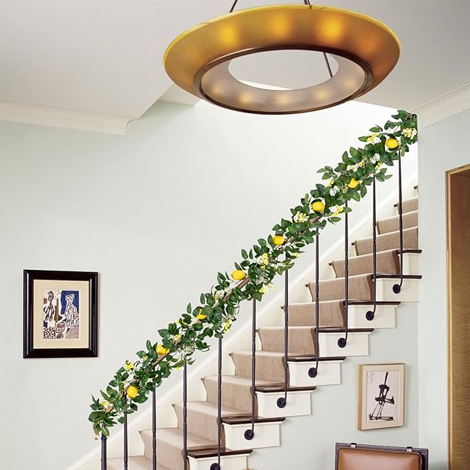 U'Artlines 4Pcs Total 24 Ft Artificial Lemon Garland Spring Summer Faux Fruit Vine Garlands with Greenery for Door Wall Mantle Wedding Party Table Decorations