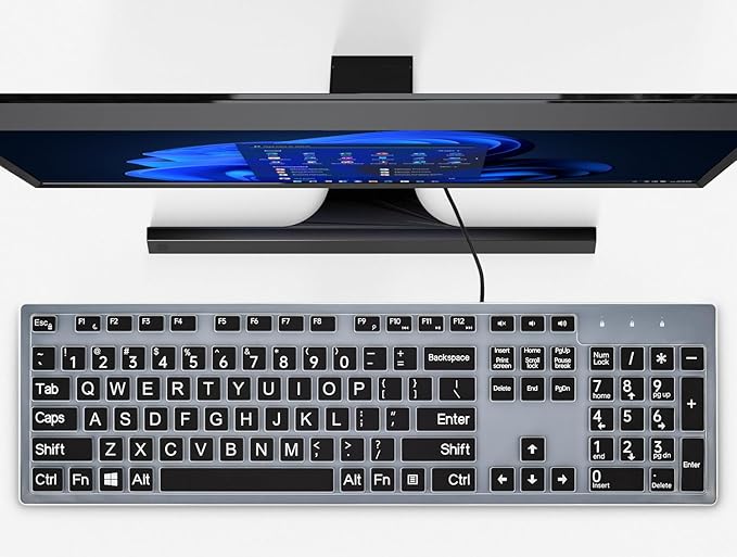 Keyboard Cover with Large Letters Compatible with DELL KB216 KB216b KB216t KB216d KB216p Wired Keyboard/DEll KM636 Wireless Keyboard Protector -Black