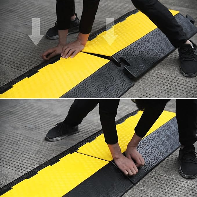 2 Large Channels Rubber Floor Cable Protector Ramp, Heavy-Duty Floor Cable Wire Cord Cover Speed Bumps, Driveway Hose Cable Ramp Protective Cover (2 Large Channels)