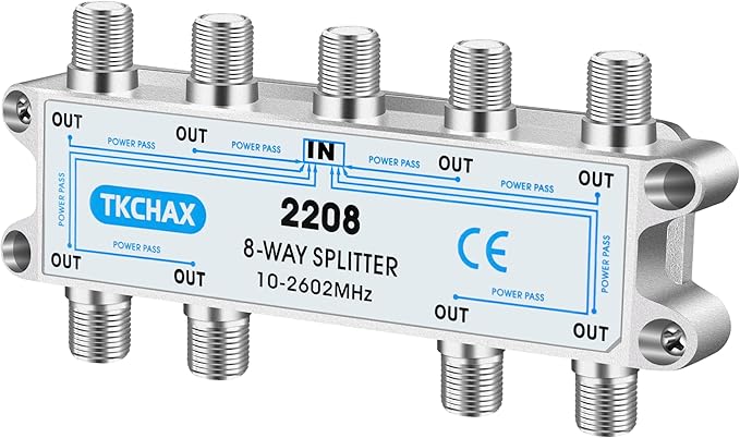 8 Way Coaxial Cable Splitter,Support 10-2602MHz, RG6 Compatible, Nickel-Plated for Cable Splitter,Work with CATV, Satellite TV,Antenna System and MoCA Configurations
