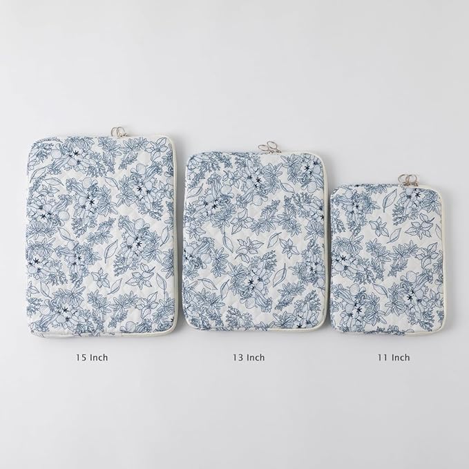 Puffy Laptop Sleeve 13-15.6 Inch Cute Quilted Laptop Protective Case Padded Floral Computer Sleeve for MacBook (B-Dark Blue, 11 Inch)