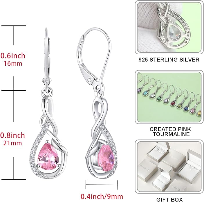 Starchenie Infinity Dangle Drop Earrings Sterling Silver Leverback Earrings Gemstones Twisted Jewelry