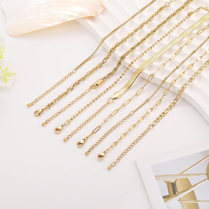 Silver and Gold Bracelets for Women Non Tarnish Waterproof Gold bracelet stack set, Adjustable 6.5"+2" Extender, Layered Bracelets for Women,Exquisite Jewelry Gift