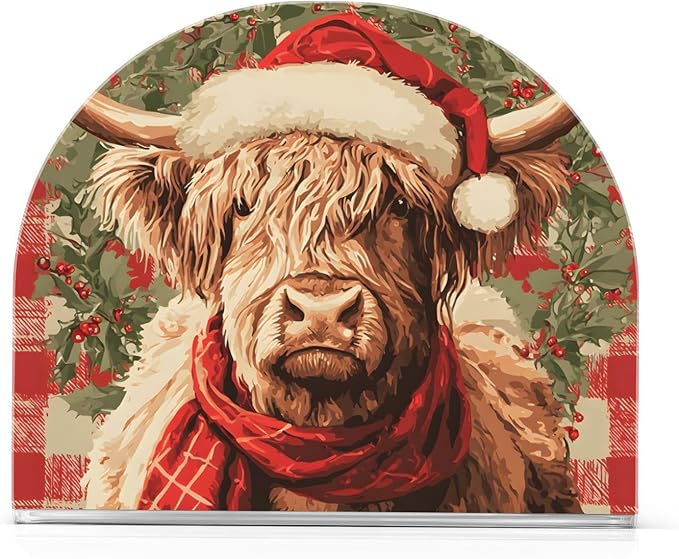 Christmas Napkin Holder for Paper Napkins Kitchen Tables Xmas Party Retro Highland Cow Acrylic Vertical Napkin Holders Freestanding Napkins Dispenser