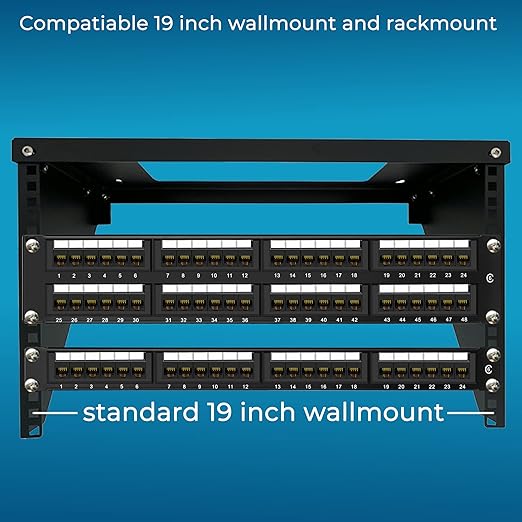 Rapink Patch Panel 48 Port Cat6 10G Support, Network Patch Panel UTP 19-Inch, Wallmount or Rackmount 1U Ethernet Patch Panel Punch Down Block for Cat6, Cat5e, Cat5 Cabling