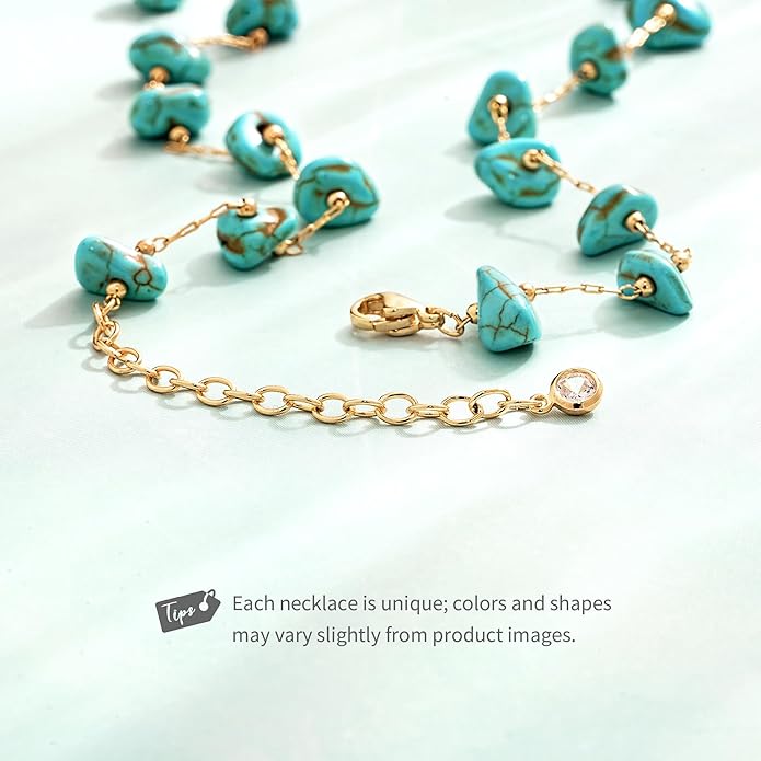 Created Turquoise Necklace for Women 14K Gold Plated Beaded Heart Choker Boho Necklaces Handmade Beach Summer Everyday Western Jewelry Gifts