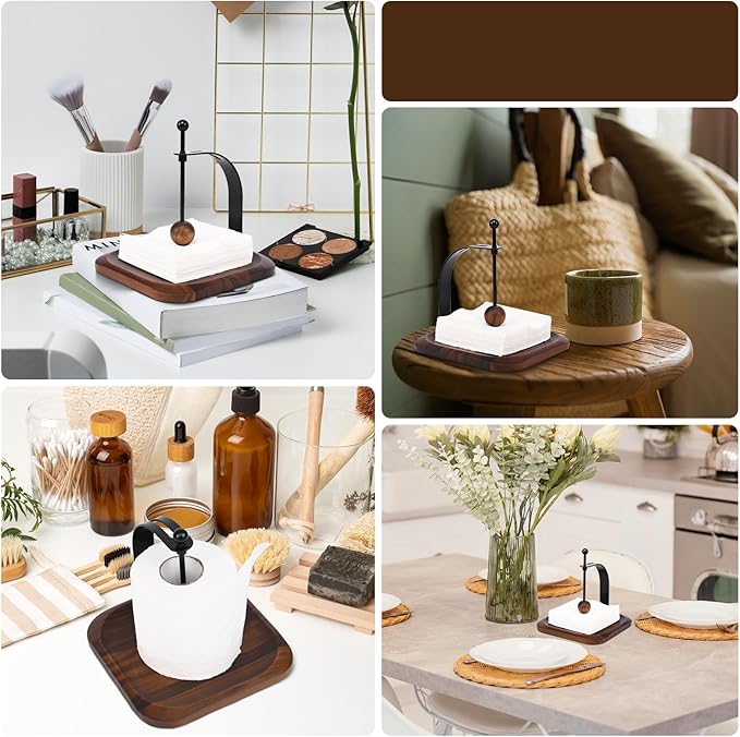 North American Walnut Napkin Holder for Table - Nordic Style Wooden Cocktail Napkin Holder Fits 5-7" Napkins - Windproof Dispenser for Kitchen, Coffee Bar, Cocktail Bar (Gift Idea)