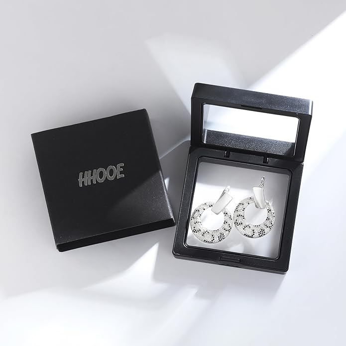 Rose Gold Hoop Earrings for Women, 925 Silver-Plated Thickened Hypoallergenic Earrings, CZ Black Gemstone-Inlaid Earrings - Women's Fashion Jewelry