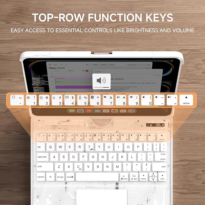 Transparent Case with Keyboard for 2024 iPad Pro 13 inch (M4), iPad Pro 13,7-Color Backlit,Magic Wireless Keyboard, 360°Rotating,Multi-Touch trackpad,Pencil Holder,with Shortcuts,White