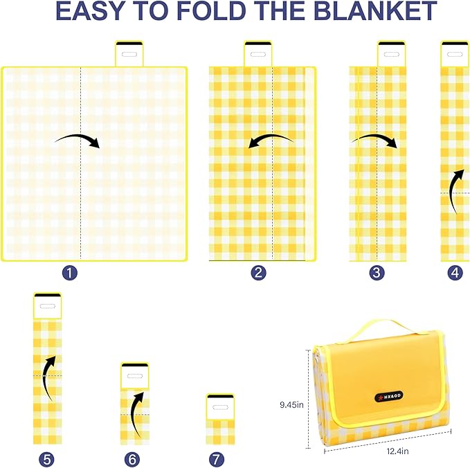 HX&OD Outdoor Picnic Blanket 80"X80" Picnic Mat Extra Large Camping Blanket Beach Blanket Foldable Waterproof Sand Mat Hiking Travel Family Concerts(Yellow)