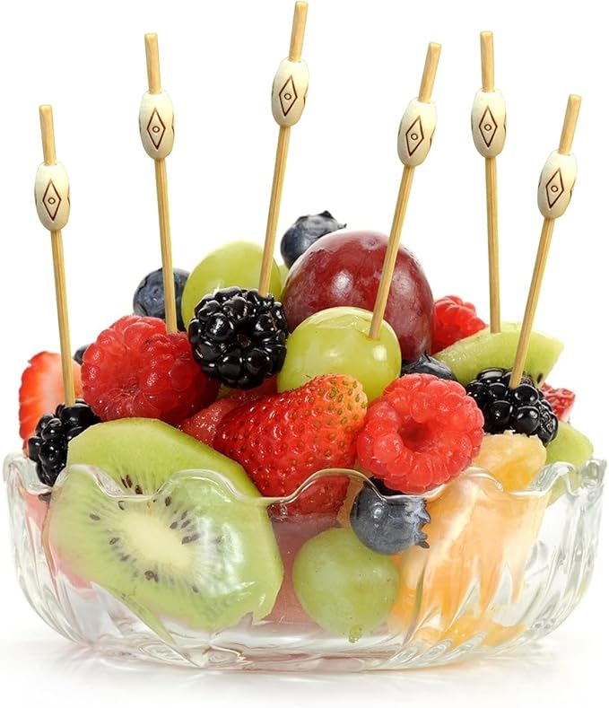 BLUE TOP 200PCS Oval Wood Pearl Cocktail Picks for Drinks&Food, 4.7 Inch Fancy Decorative Cocktail Toothpicks Food Picks, Decorative Bamboo picks for Hallowen Parties Bar Hotel Events July 4th
