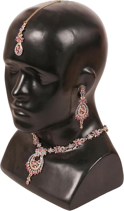 Touchstone Indian jewelry sets for women maang tikka wedding guest gold necklace bollywood jewellery set pageant elegant prom bride accessories western crystal chunky rhinestone necklaces