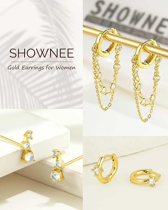 Tassel Chain Small Gold Hoop Dangle Earring For Women Huggie Earring Heart Star CZ 14K Gold Plated Fashion Jewelry Friendship Gift