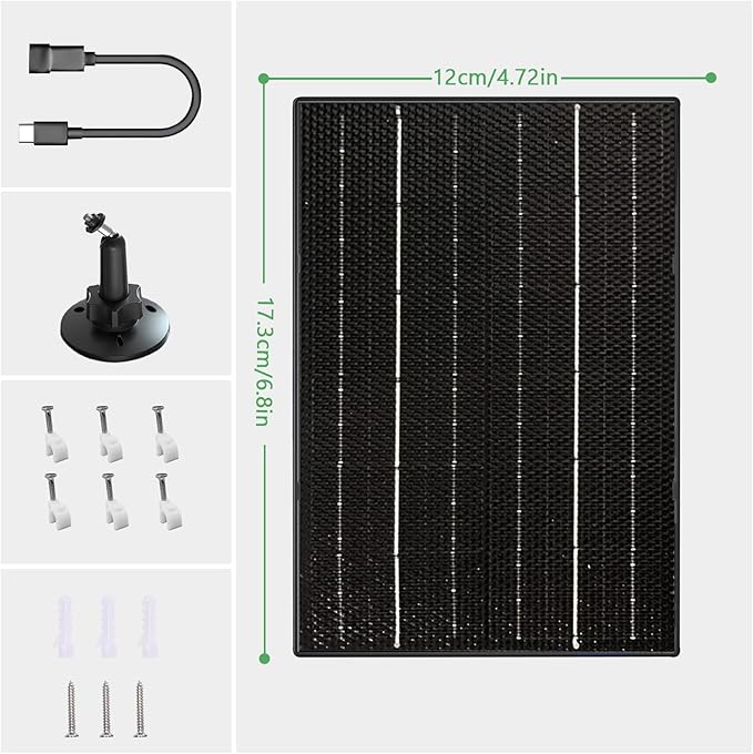Zivif 4W Solar Panel for Security Camera, Solar Panel Charger with USB & USB-C Cable, Compatible with Rechargeable Battery Powered Cameras, 360° Adjustable Mount (2 Pack)