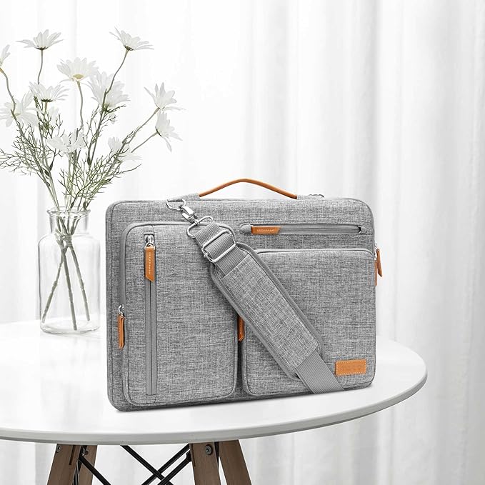 MOSISO 360 Protective Laptop Shoulder Bag,15 inch Computer Bag Compatible with MacBook Air M4 M3 M2/Pro A1990 A1707, Dell XPS Plus,Side Open Messenger Bag with 4 Zipper Pockets&Handle, Gray
