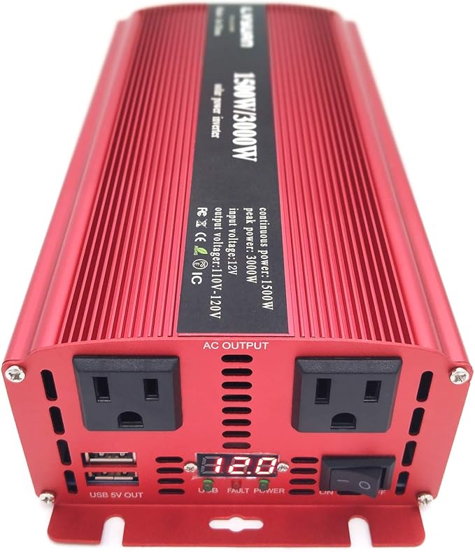 Yinleader 1500 Watts Car Power Inverter 12V to 110V,DC to AC Converter Dual AC Outlets and Dual 3.1A USB Ports for RV Caravan Truck Laptop Camping