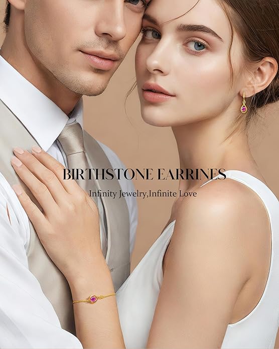 FANCIME Valentines Day Gift Dangle Drop Earrings 925 Sterling Silver Dainty Infinity Round Gemstone Birthstone Jewelry Birthday Gifts for Her Women