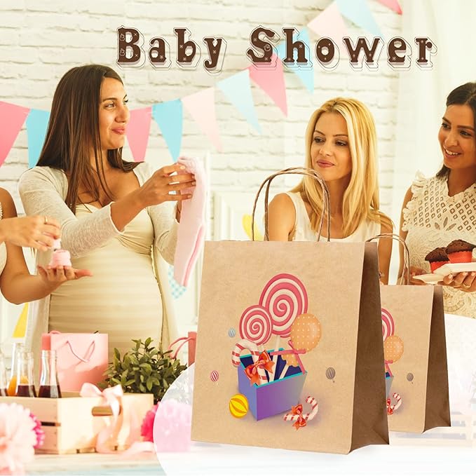 COGLARING 50Pcs White Gift Bags with Handles - 11x5.9x11 Inch Kraft Paper Bag Bulk for Weddings, Parties, Retail & Gift Wrapping - White Paper Bags