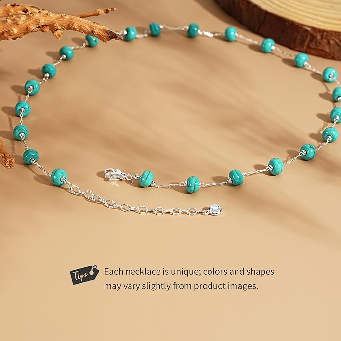 Created Turquoise Necklace for Women 14K Gold Plated Beaded Heart Choker Boho Necklaces Handmade Beach Summer Everyday Western Jewelry Gifts