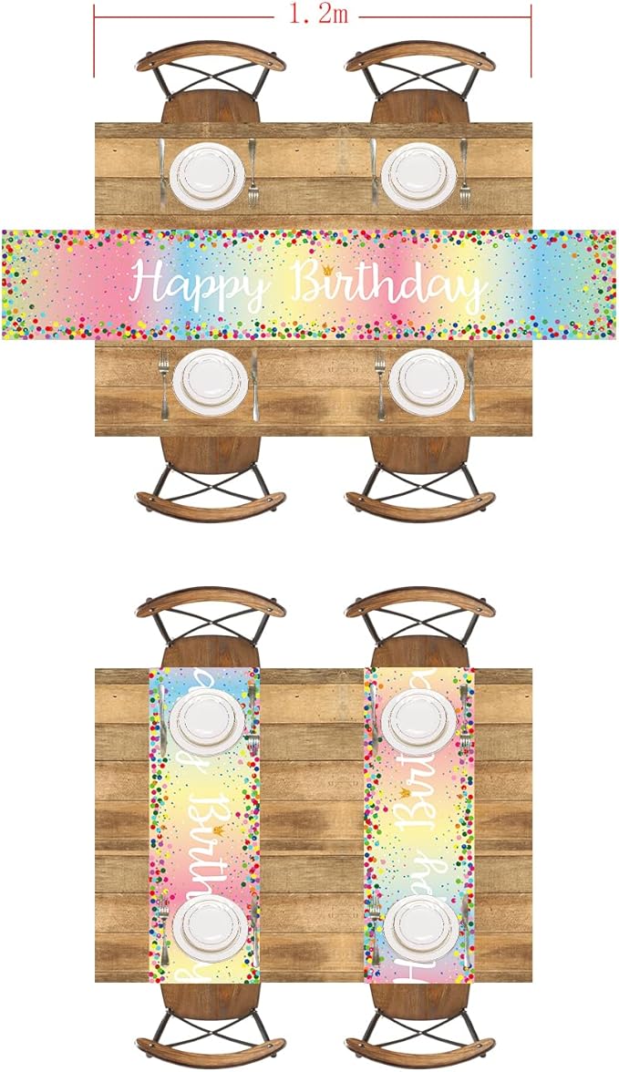 Letjolt Happy Birthday Table Runner 72 Inches Birthday Centerpieces for Tables Birth Day Party Sign Polka Dots Table Decoration, Macarone