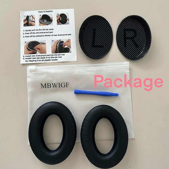 MBWIGF Replacement Ear Pads for Bose QuietComfort 35 (QC35) & Quiet Comfort 35 II (QC35ii) Headphones, Replacement Earpad Cushion with Comfortable Extra Thick Memory Foam and Softer Leather (Black)