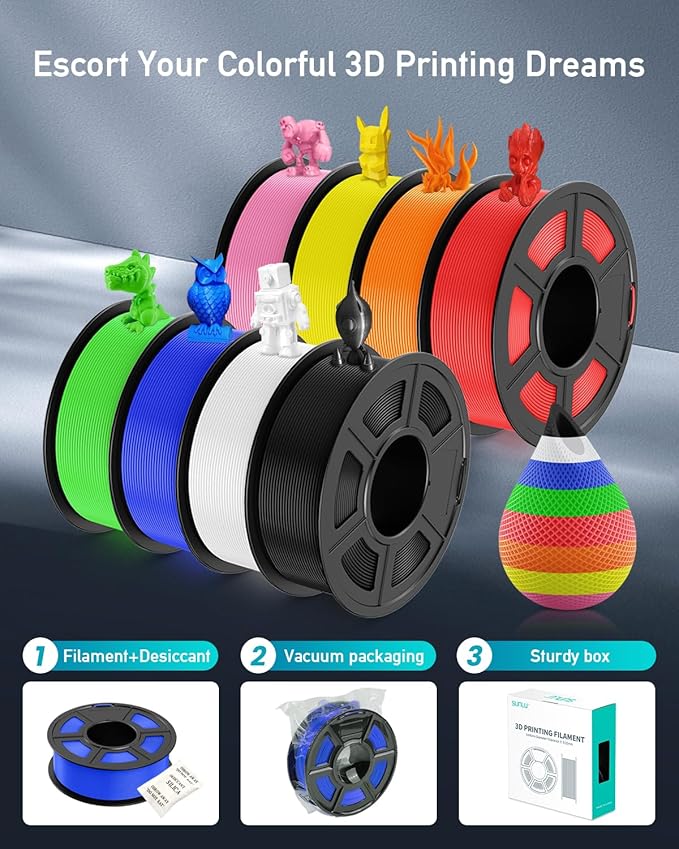 SUNLU Large Spool 3KG PETG Filament, 3D Printer Filament PETG 1.75mm, Less Stringing Good Layer Adhesion High Toughness, Big Roll Filament, 3kg Spool(6.6 lbs), White