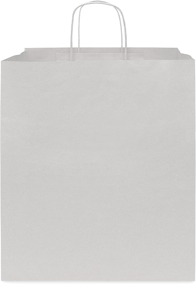 Prime Line Packaging White Gift Bags, Kraft Paper Bags Large with Handles for Small Business, Boutiques, Merchandise, Party Favors, Bulk, 14x10x16.5, 50 Pack