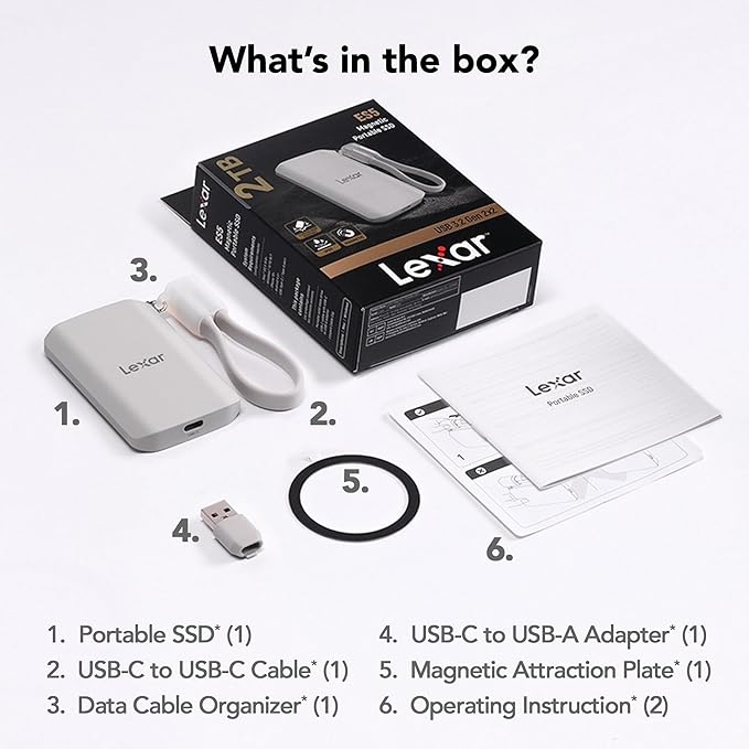 Lexar 1TB ES5 Magnetic External SSD, Up to 2000MB/s, Compatible w/MagSafe, USB-C Smartphones, iPhone 15/16 or Above, PC, Mac, Supports Apple ProRes & Samsung Pro Video, Silver (LES5XXX001T-RNWNU)