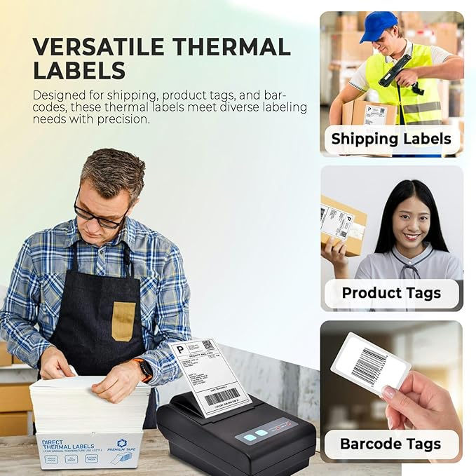 Rockin Rolls Thermal Shipping Labels (Total 2000) - 4 Packs of 500 Fanfold Direct 4x6 Thermal Labels. Thick Commercial Grade, Waterproof, Smudge Proof Mailing and Address Label, and Strong Adhesive