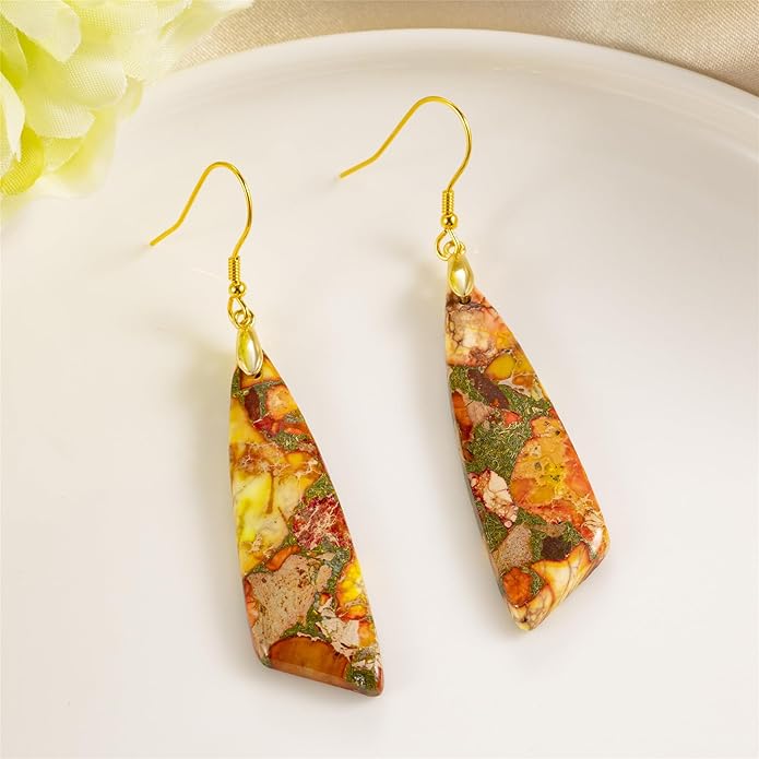 SELOVO Jasper Stone Earrings for Women Trendy Dangle Earrings Fishhook Drop Earrings