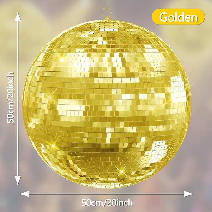 Mirror Disco Ball with Hanging Ring | 12"/16"/20" Mirror Disco Ball for DJ Club,Party,Wedding,Home Decor | Shiny,Easy Installation | with Hanging Ring | Golden, Pink 16inch Golden
