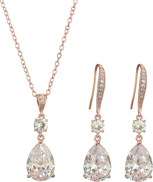 Teardrop Necklace Cubic Zirconia Drop Wedding Bridal Pendant Necklace for Women, Silver Rose Gold Plated Copper Brass Micro Inlay CZ Simple Fine Jewelry Gifts Mother's Day Valentines