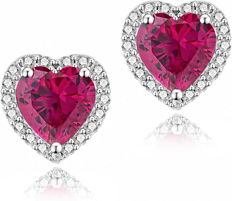 YOMELA Cubic Zirconia Earrings Studs, Halo CZ Birthstone Simulated Diamond Stud Earrings for Women