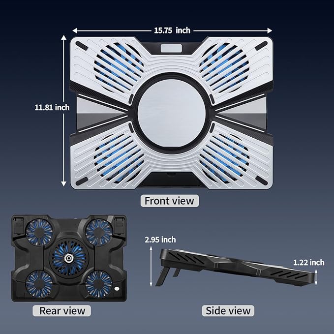 IMMOENUC Laptop Cooling Pad with 5 Fans & Peltier Device Ultra-Quiet Semiconductor Panel Cooler Stand, Adjustable Speed + Stand for 13-19 Inch Laptops (MacBook/Dell/HP) Fast Cooling Notebook