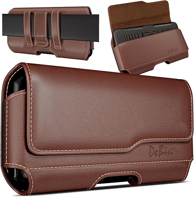 DeBin Case for Galaxy S25 S24 5G S23, S22, S21, S20, S10, S9, A10e, A01, Note 10, Cell Phone Belt Holster Clip Pouch Holder Cover (Fits Samsung with Otterbox Commuter Case) Brown