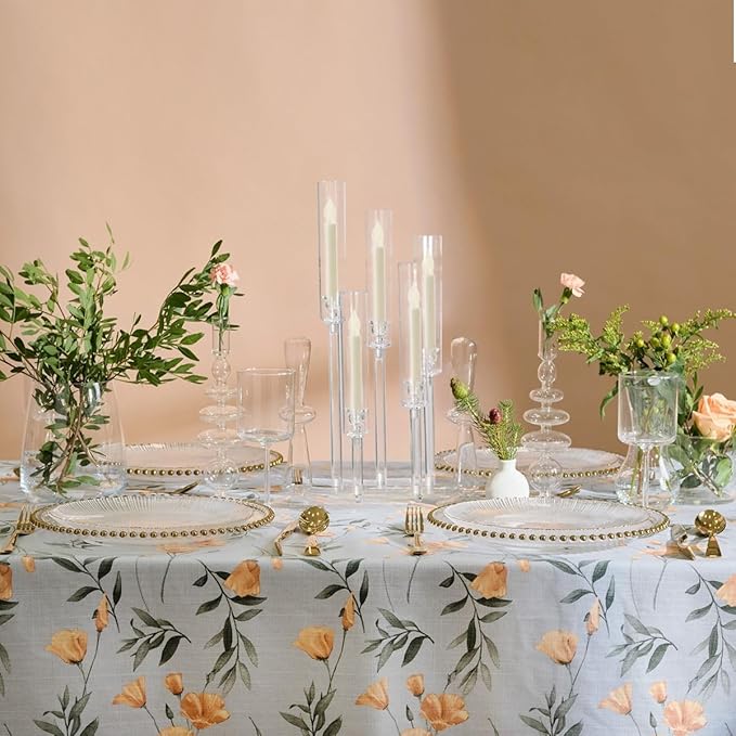 12PCS Acrylic Candelabra Centerpieces for Tables,Clear 5 Arms Candle Holder for Wedding,Ceremony Dinner Party, 22" Tall Candlestick Holders with Lampshade,Fit LED Candle