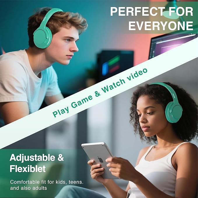 MIDOLA Bluetooth Headphones Over Ear 68H Playtime 6 EQ Wireless Headset with Microphone HiFi Stereo Foldable Lightweight Deep Bass for Travel Home Office Cellphone Cyan
