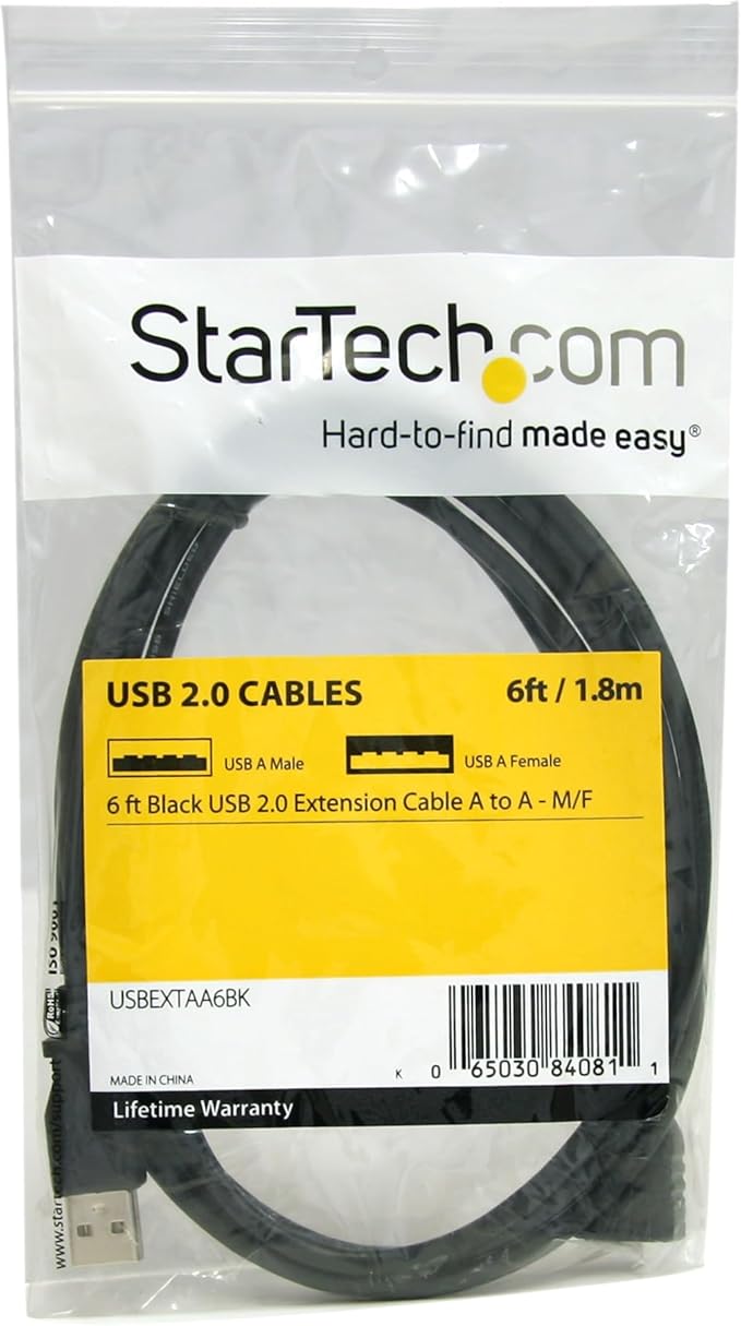 StarTech 6-ft USB A Male to USB A Female Extension Cable, Black USBEXTAA6BK