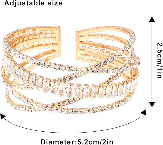 Rhinestone Bracelet for Women MultiLayer Crystal Cuff Bracelet Strand Layered Bracelet