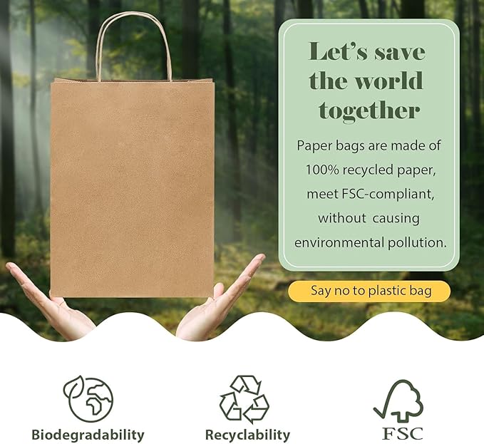 GSSUSA 12000 Pack 8x4.25x10 Inch Paper Bags with Handles Bulk, Brown Paper Gift Bags for Small Business, Heavy Duty Bulk, for Birthday Party Favors, Shopping, Retail