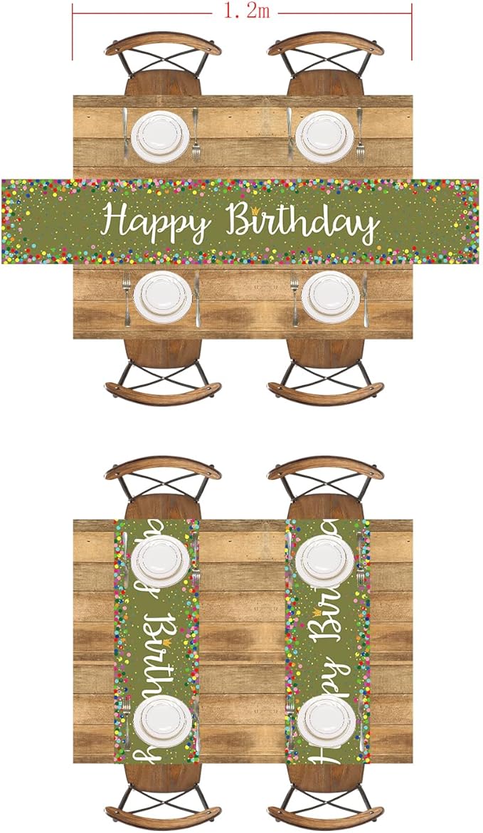 Letjolt Happy Birthday Table Runner 72 Inches Birthday Centerpieces for Tables Birth Day Party Sign Polka Dots Table Decoration, Olive Green