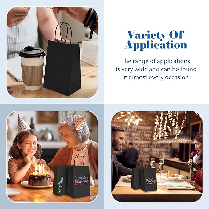GSSUSA Black Gift Bags 5.25x3.75x8 1000Pcs, Paper Bags with Handles Bulk for Small Business
