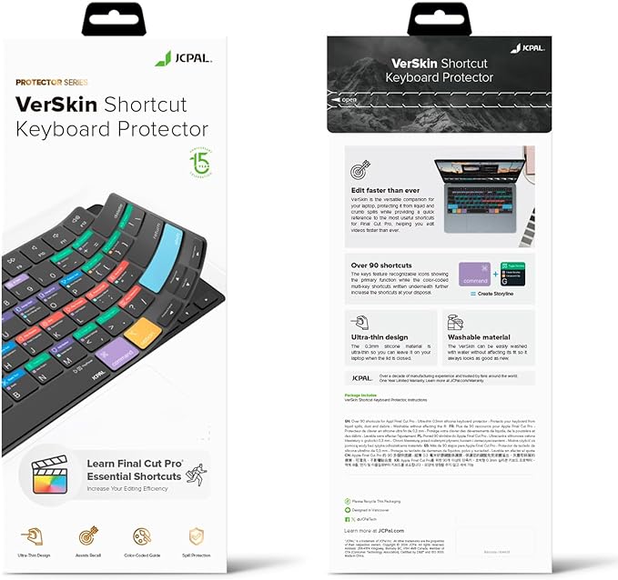 JCPal Final Cut Pro Shortcut Guide Keyboard Cover for Apple MacBook Pro 14 inch and MacBook Pro 16 inch (M1-M4 Models) and MacBook Air 13 inch and MacBook Air 15 inch (M2-M4 Models) (US-Layout)