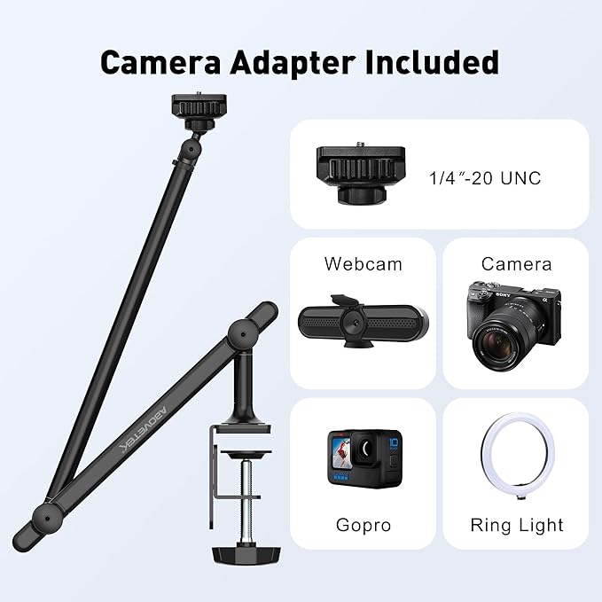 AboveTEK Tablet Stand Holder, Aluminum iPad Holder for Desk & Bed, Adjustable Arm Clamp Mount with 360° Rotation, Overhead Compatible with 4.7"-13.5" iPad Pro/Air/Mini, iPhone, Galaxy Tab- Black